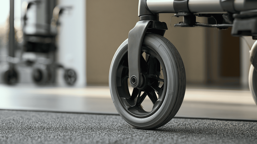 close-up van een wiel van een rollator